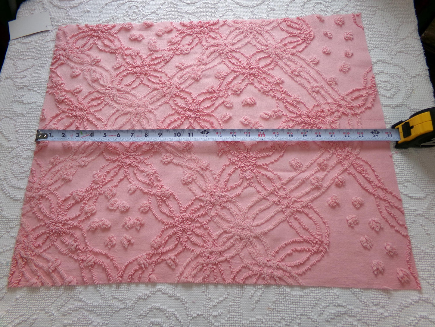 bubblegum pink vintage chenille fabric, geometric design, 18" x 24" cut piece for arts & crafts