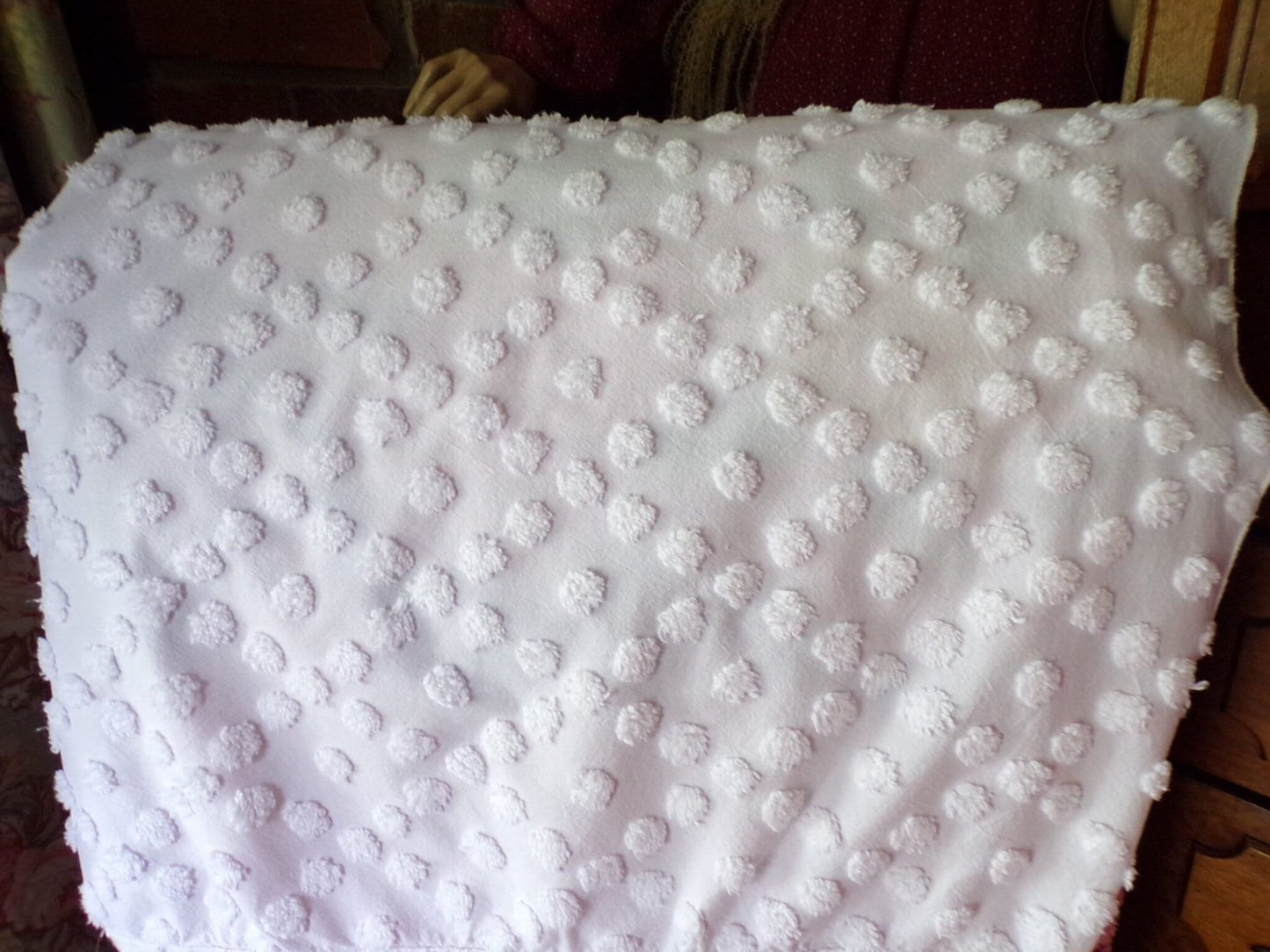 Diamond Dot Chenille Fabric, 19" x 28" inch vintage style piece, simple modern pattern for quilts & crafting