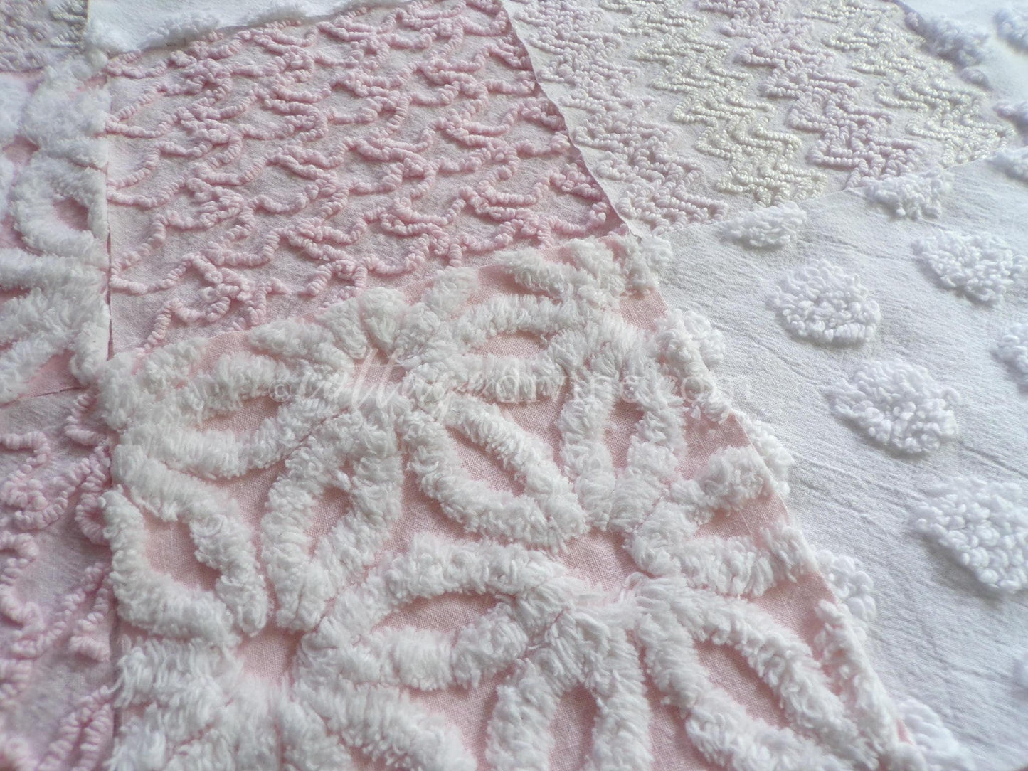 Dainty Pinks Chenille Quilt Squares Set from Vintage Bedspread Fabric, 16 Blocks, 6" x 6" inch