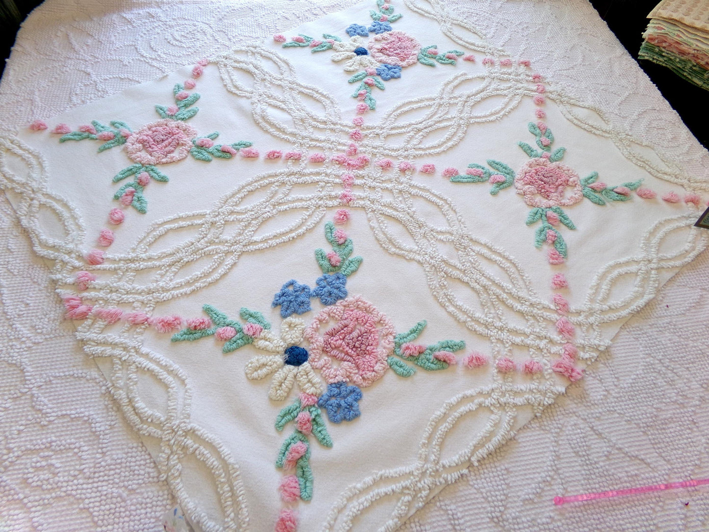 Vintage Chenille Fabric: Cottage Style Wildflowers Sewing Material 24" x 21"