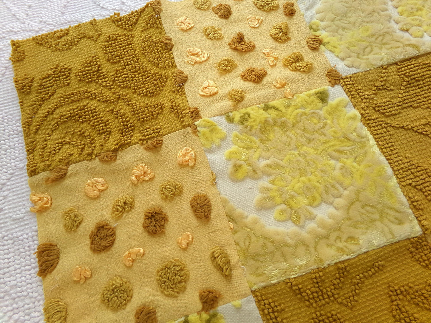 Boho Style Patchwork Vintage Velvet & Chenille Fabric Craft Panel - 16" square perfect for Pillows, Quilting, Wall Hangings
