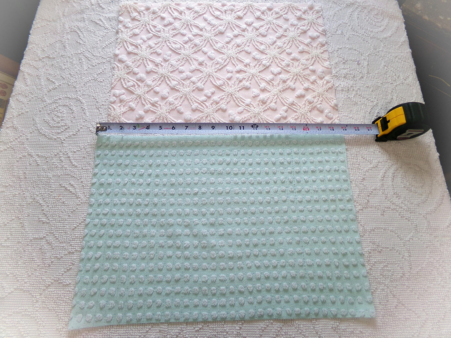Vintage Chenille Fabric Bundle in Pink & Aqua, 2 Pieces 12" x 18" each | Easy Stash Builder for Fiber Arts, Quilting