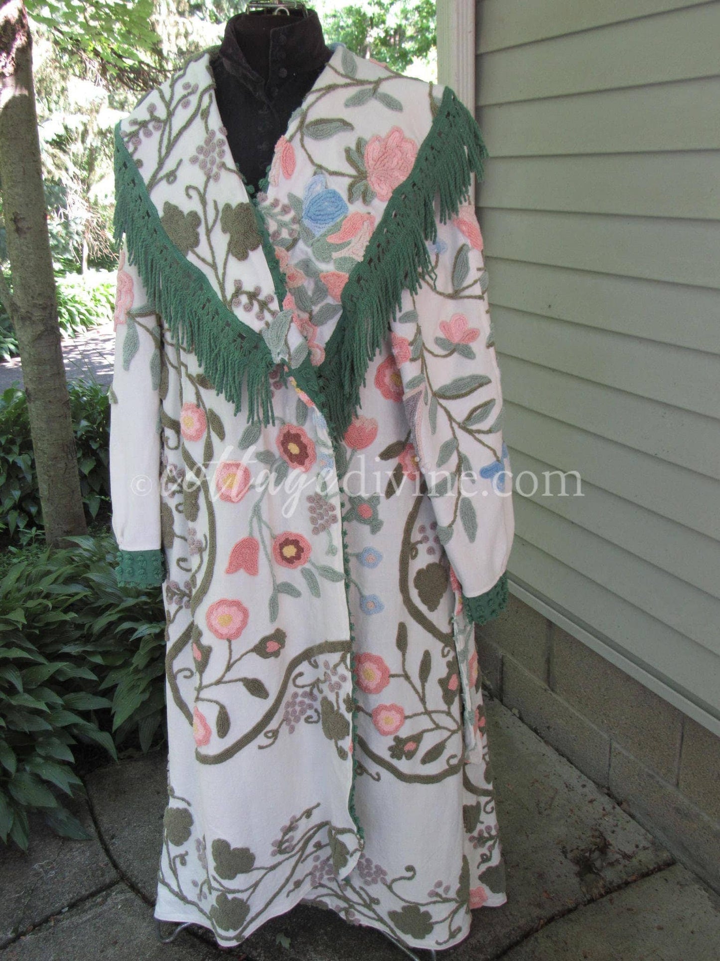 Victorian Style Distressed Chenille Robe, Designed from Shabby Vintage Chenille Bedspread Fabrics, M/L