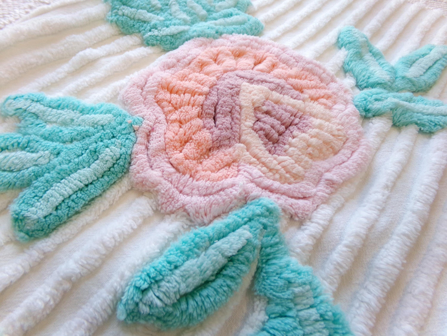 Vintage Chenille Fabric: Single Rose Cotton Sewing Material 23" x 16"