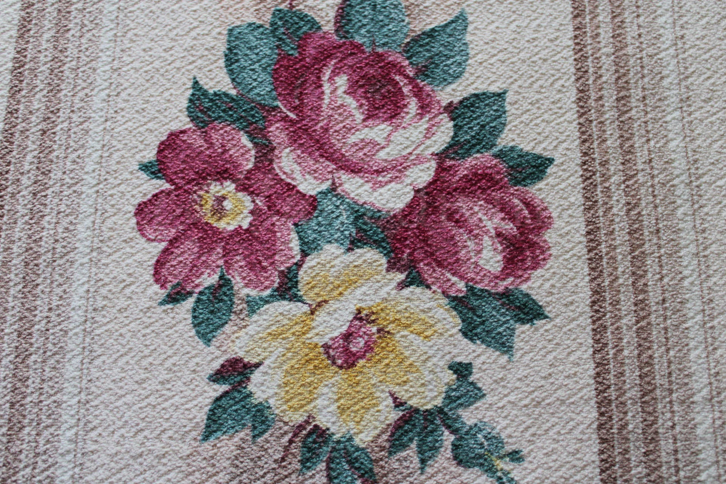 Vintage Floral Barkcloth Fabric Piece, 20.5" x 20" inches, Glencourt Style Champagne Beige, Deconstructed Curtain Panel, #2