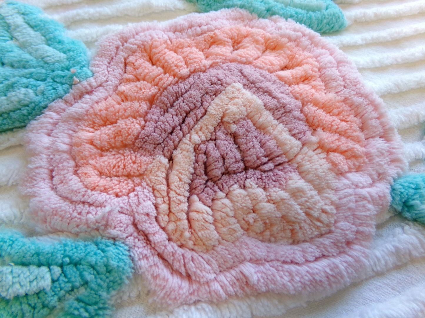 Vintage Chenille Fabric: Single Rose Cotton Sewing Material 23" x 16"