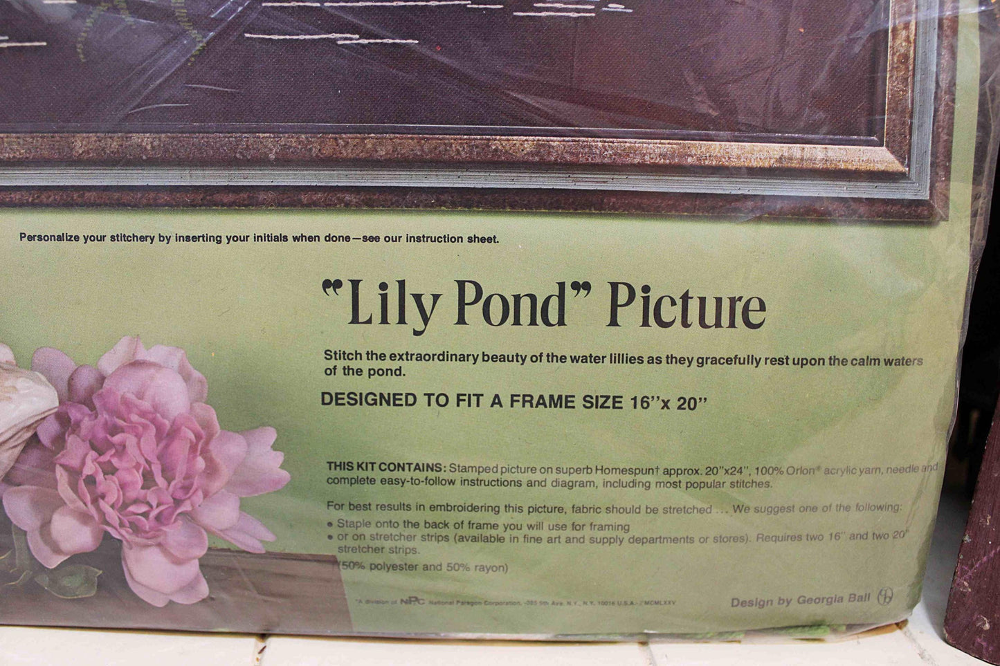 LILY POND Vintage Paragon Needlecraft CREWEL Embroidery Stitchery Kit #0320, Tranquil Water Lily Design by Georgia Ball