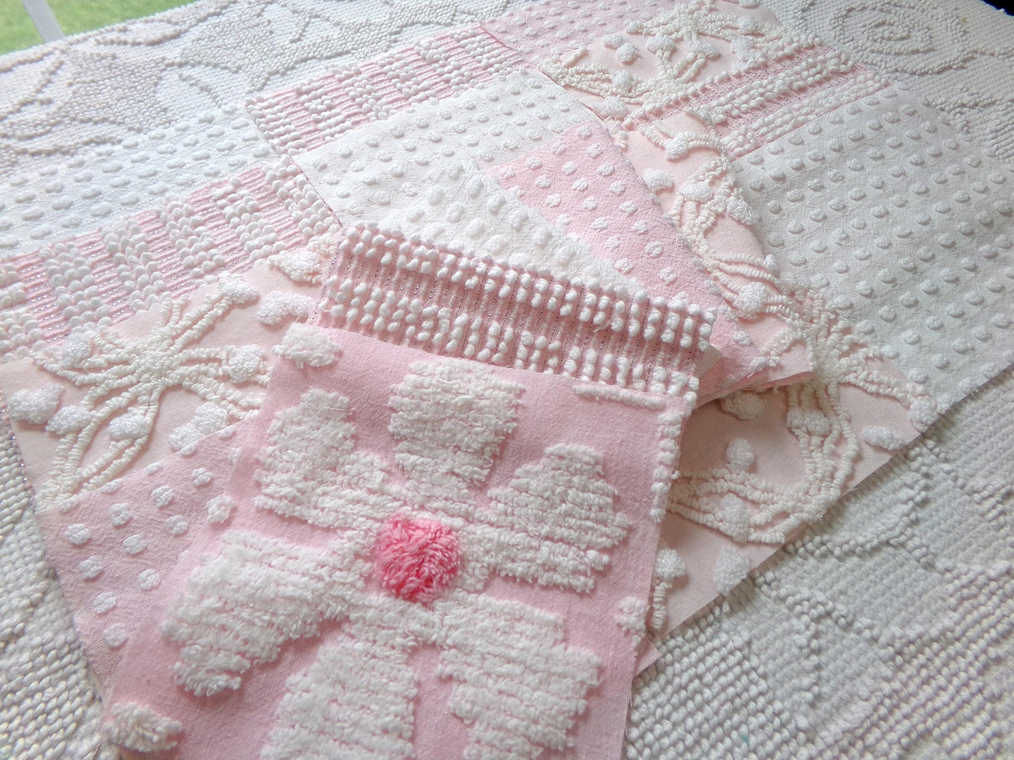 peaceful pinks 6" chenille fabric squares, set of 17 cottage chic quilt blocks for quilting, sewing & crafts