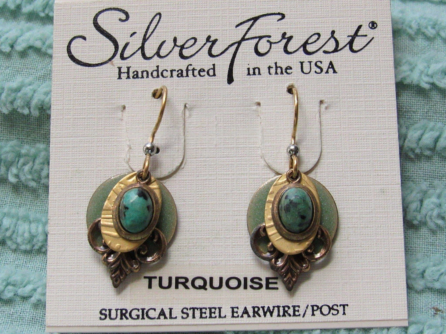 turquoise pierced layered dangle earrings, boho vintage style Silver Forest jewelry