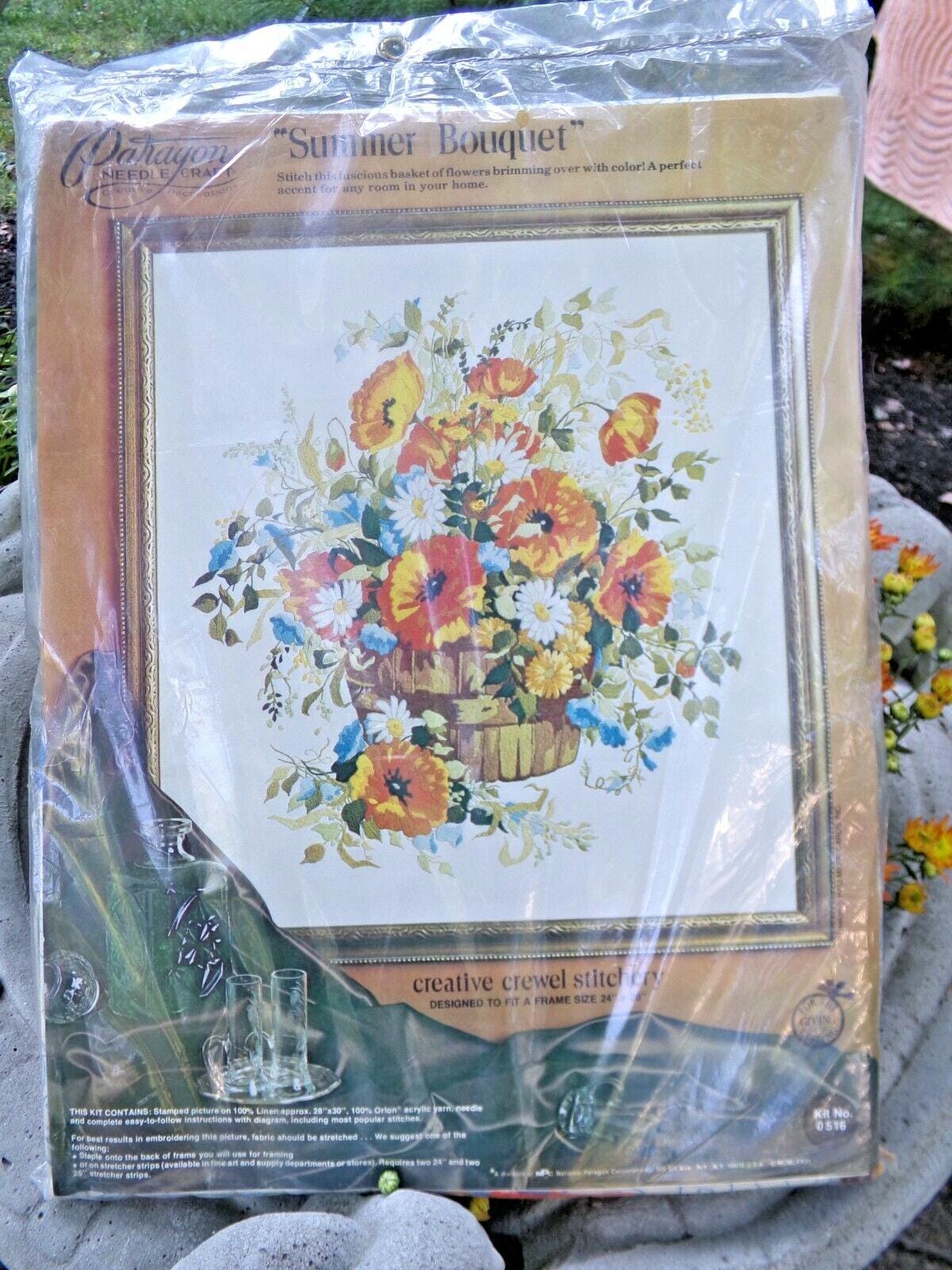SUMMER BOUQUET Paragon Crewel Embroidery Kit 0516 Vintage Boho Floral Stitchery