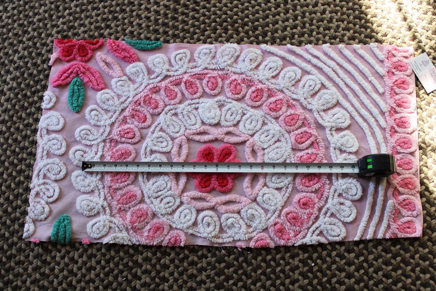Yummy Strawberry Cake Vintage Chenille FABRIC, 32" x 17" Inch Piece, Swirls & Twirls of Frosted Tufts