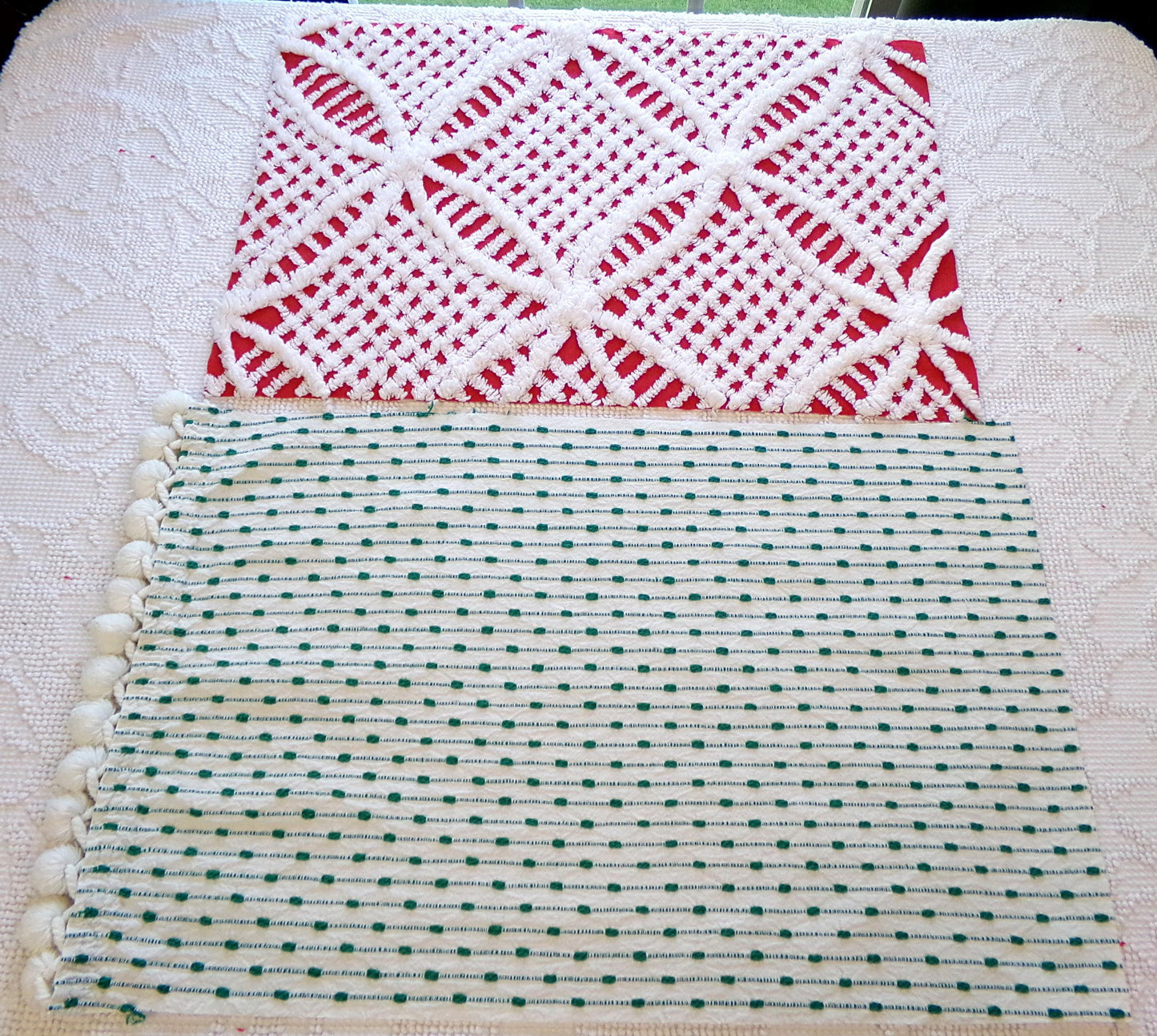 Christmas Chenille Quilt Fabric Bundle in Red, White & Green, 2 Pieces 12" x 18" each | Festive Stash Builder for Sewing, Crafts
