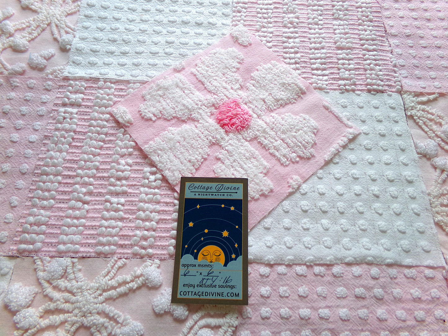 peaceful pinks 6" chenille fabric squares, set of 17 cottage chic quilt blocks for quilting, sewing & crafts