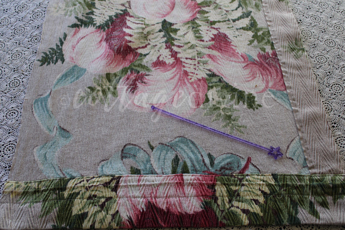 Fabulous Pink Plume Vintage Barkcloth Fabric, 18" x 25" inch Piece, Botanical Floral Print on Cool Grey, Great for DIY Pillows