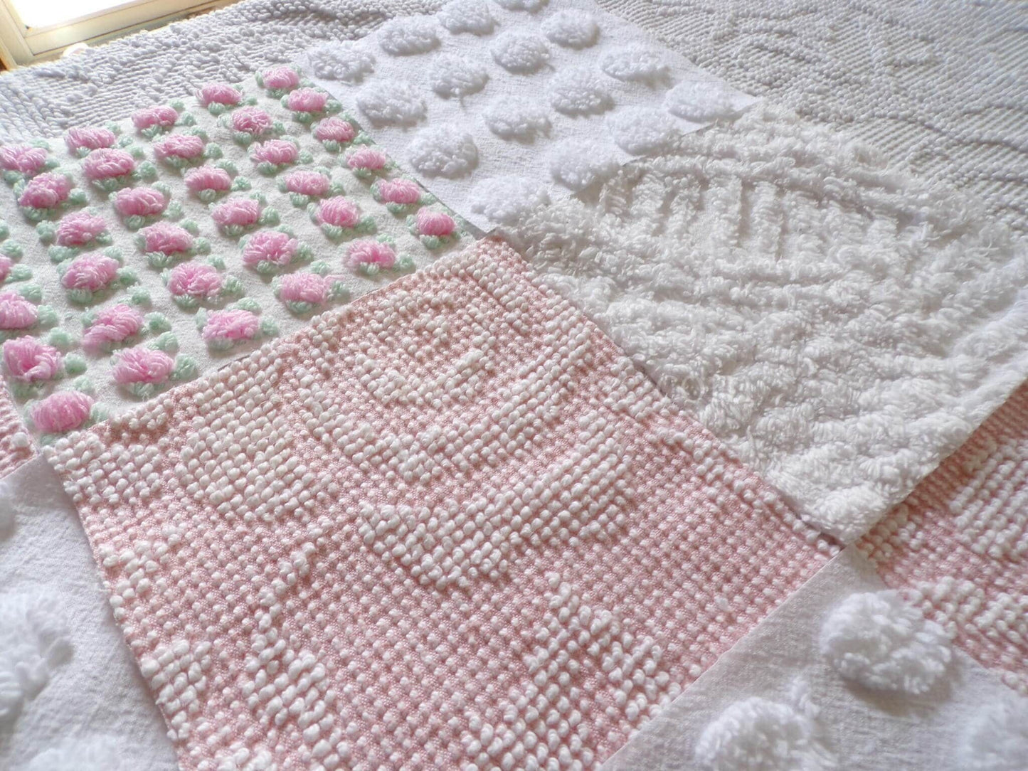 Cottage Classics Chenille Quilt Squares Set from Vintage Bedspread Fabric, 16 Blocks, 6" inch