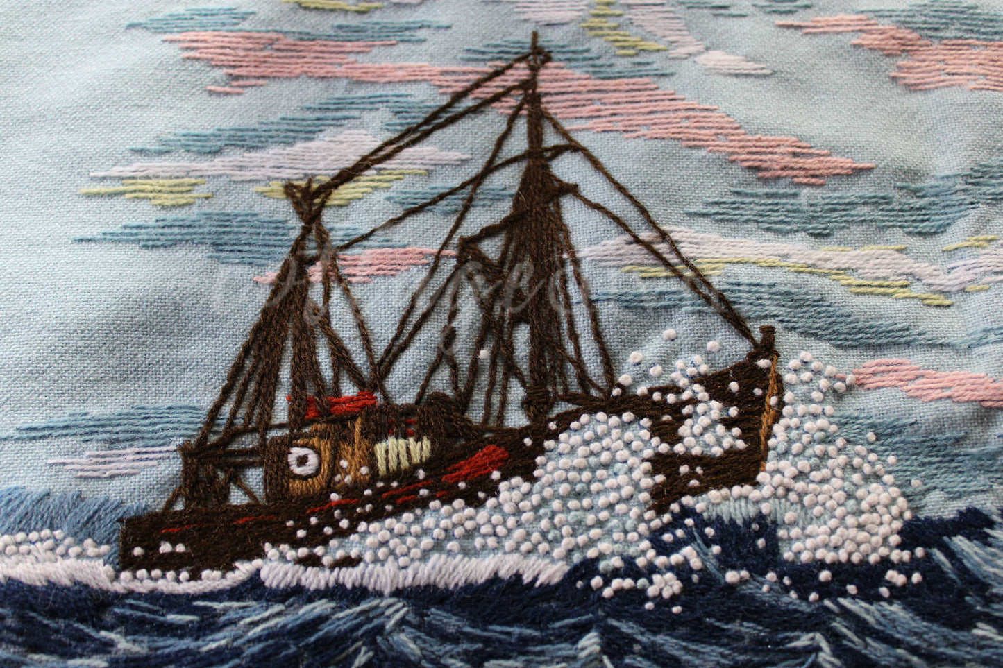 Vintage THE MERMAID Finished 1970s Embroidery Piece, Completed Paragon Crewel Stitchery 0411, Adele Veres