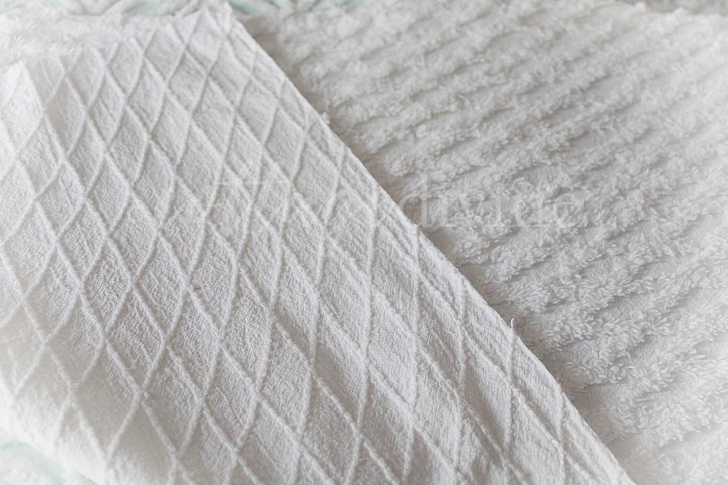 White Lattice Vintage Chenille Fabric, Simple Diamond Design, 18" x 24" inches Piece, 100% Cotton