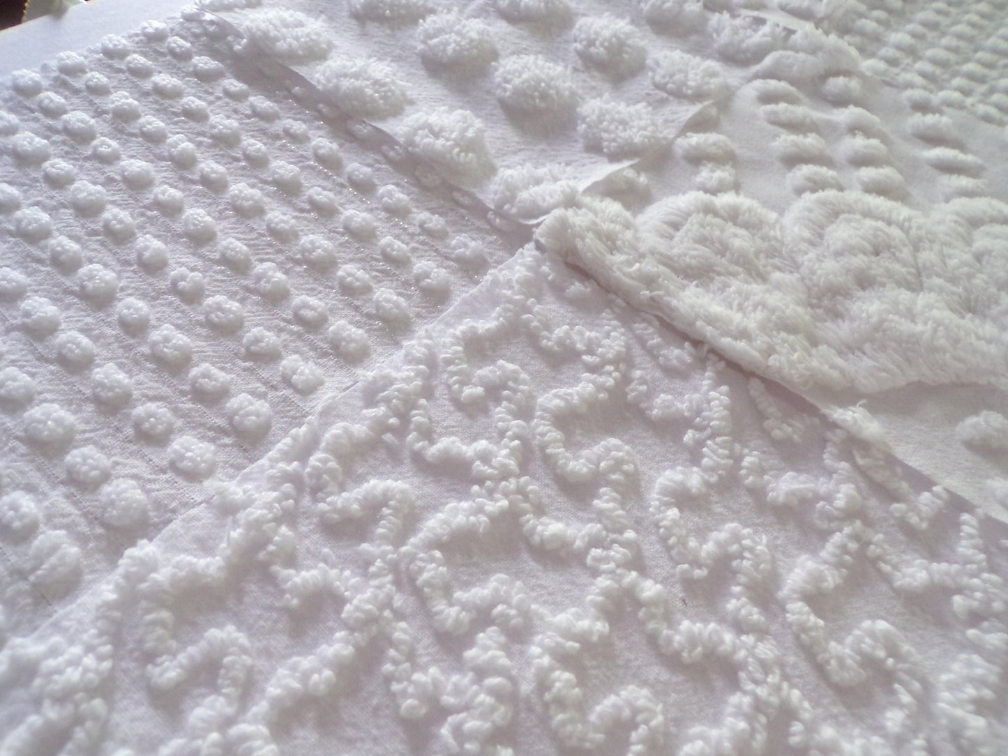 White Chenille Fabric Squares Set, "Let it Snow" 16 Vintage Quilt Blocks, 6" inch