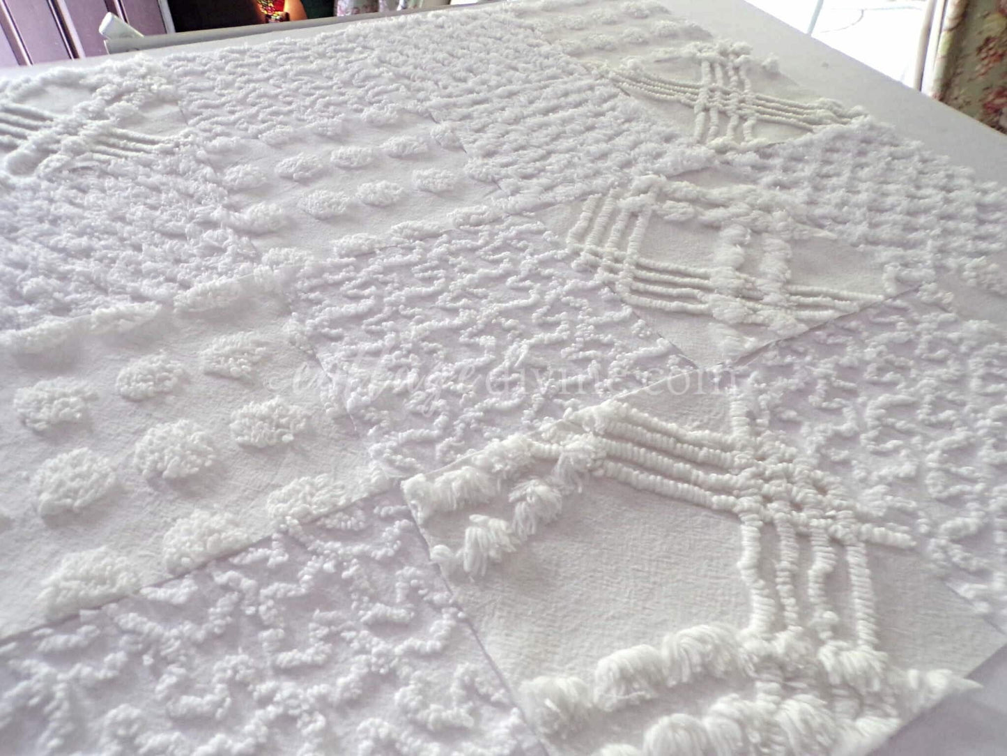 Chenille Quilt Squares Set, "Timeless White," from Vintage Bedspread Fabric, 16 Blocks, 6" inch