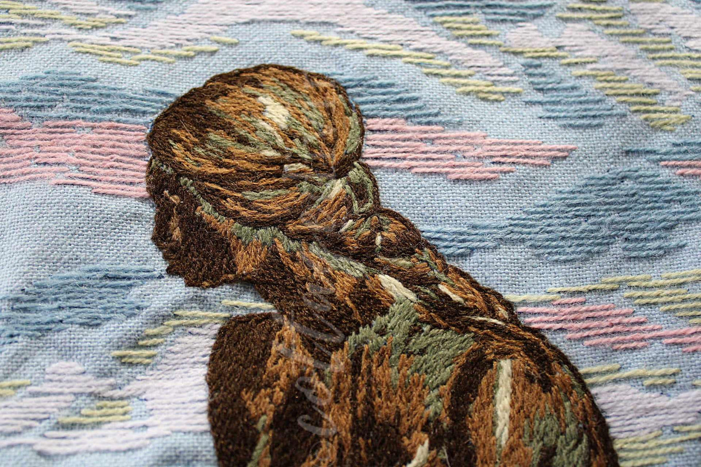 Vintage THE MERMAID Finished 1970s Embroidery Piece, Completed Paragon Crewel Stitchery 0411, Adele Veres