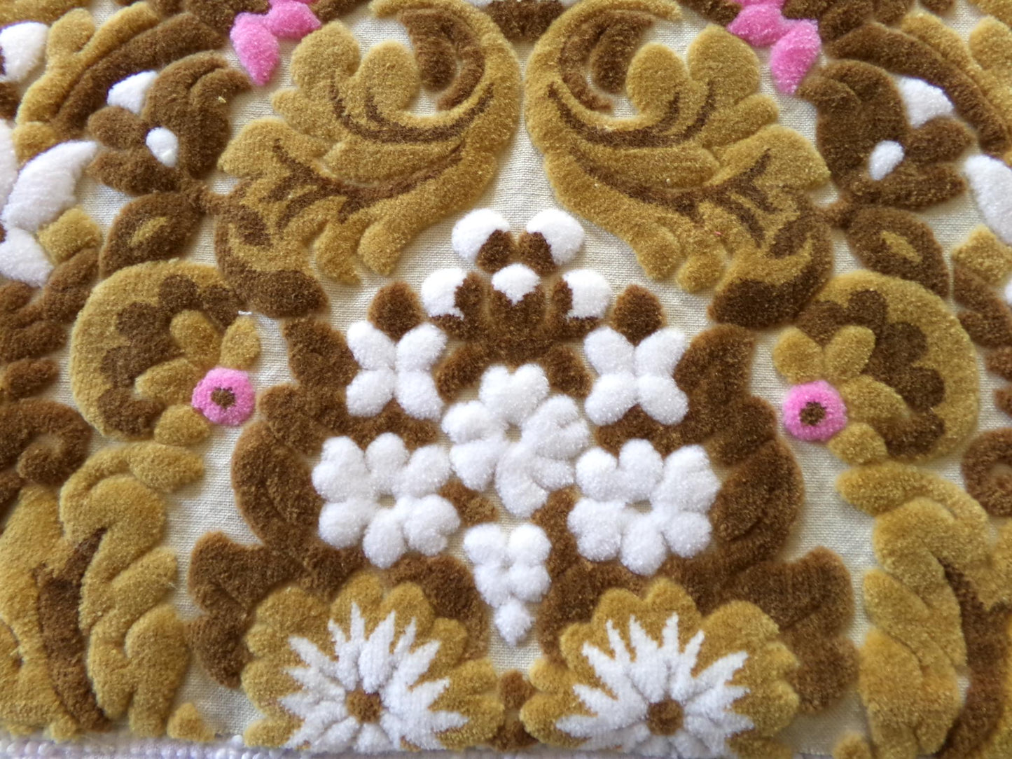 lux caramel chocolate cut velvet fabric, vintage Bates tapestry chenille, 12" x 21" inch piece, ideal sewing material for small bags