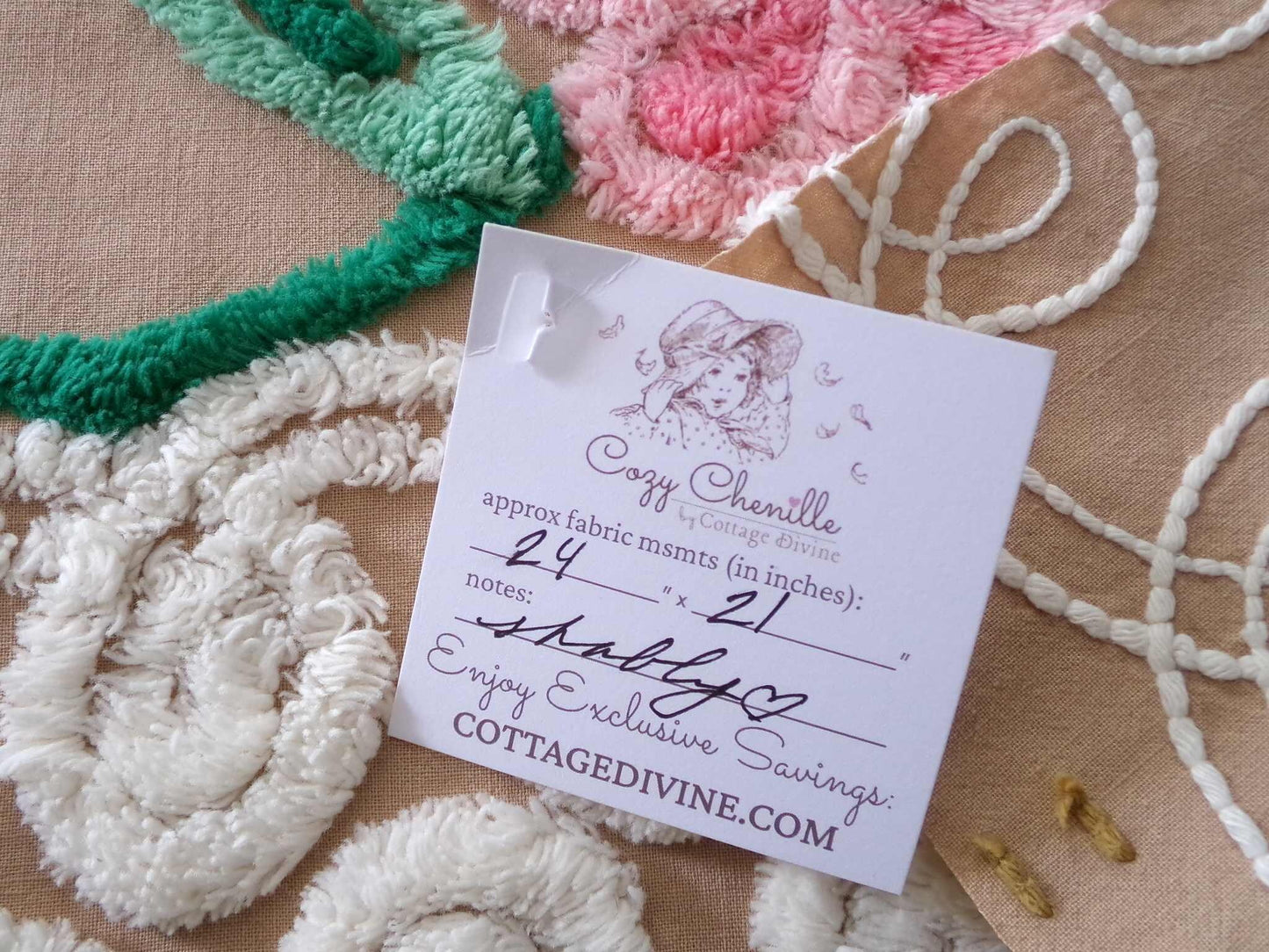 Shabby Cute Caramel Curlicue Floral Vintage Chenille Fabric, 21" x 24" inch Piece, Boho Sewing Material for Pillows, Wall Hangings, Crafts