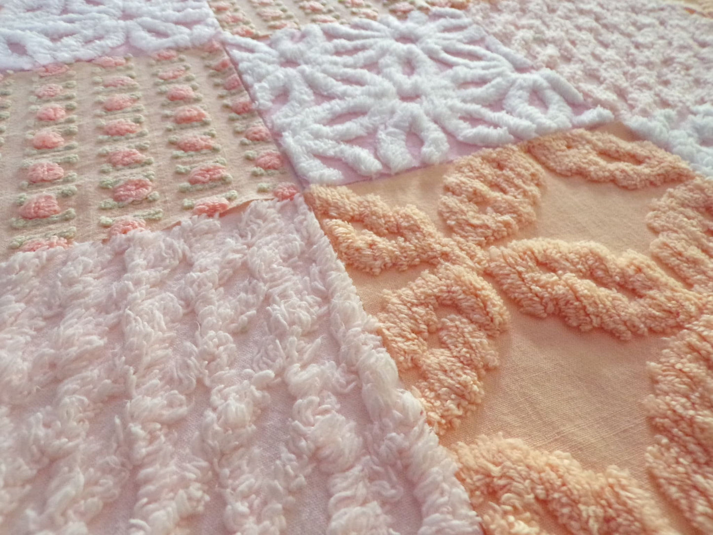 Peach Chenille Fabric Squares Set, "Nostalgia Rose" 16 Vintage Quilt Blocks, 6" inch