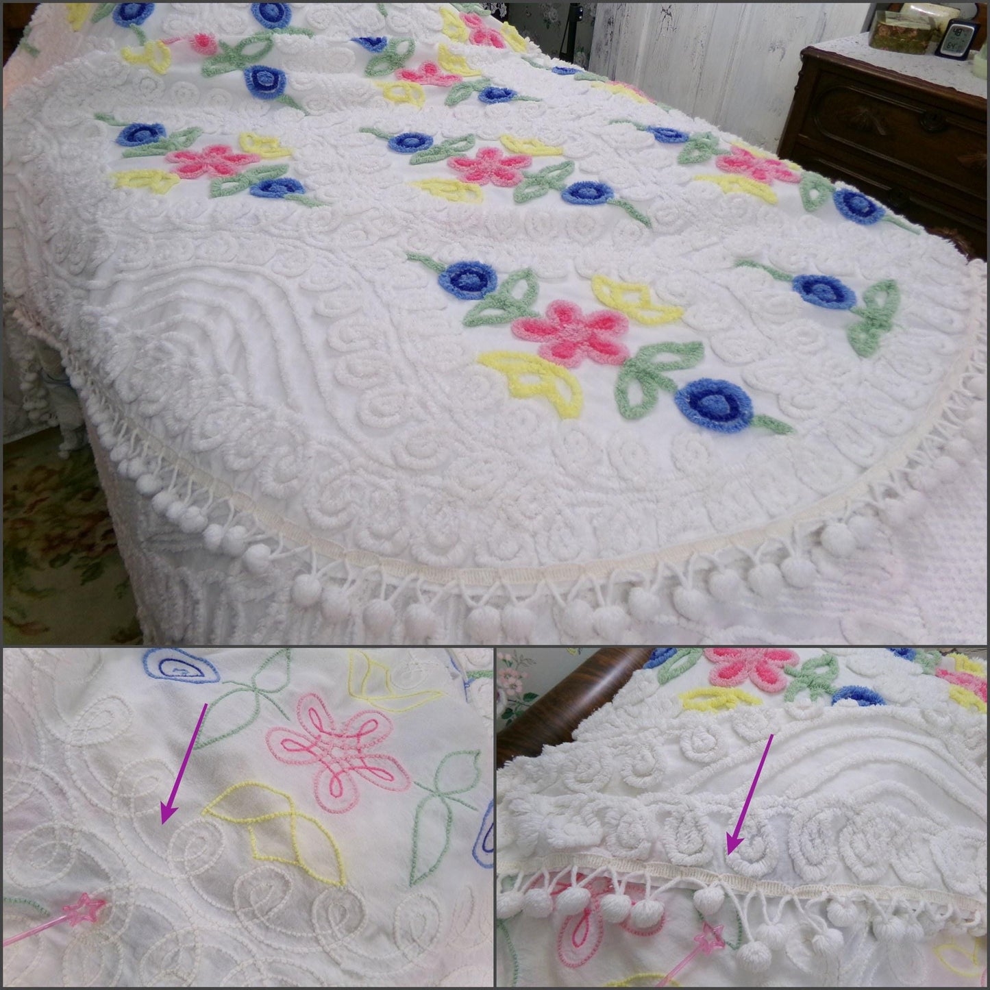 Vintage Canyon Group Chenille Bedspread: Full Size Cotton Blend Bedding, Made in USA