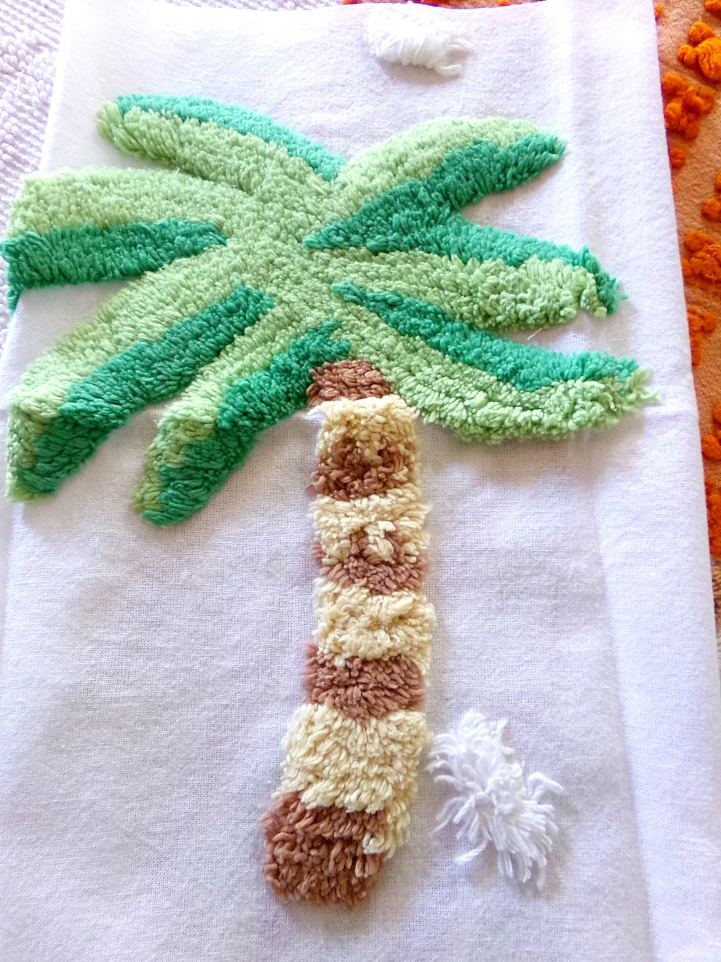 chenille fabric squares, set of 6 large 9.5" square quilt blocks and 1 palm tree 12.5" square, tropical fun & great texture