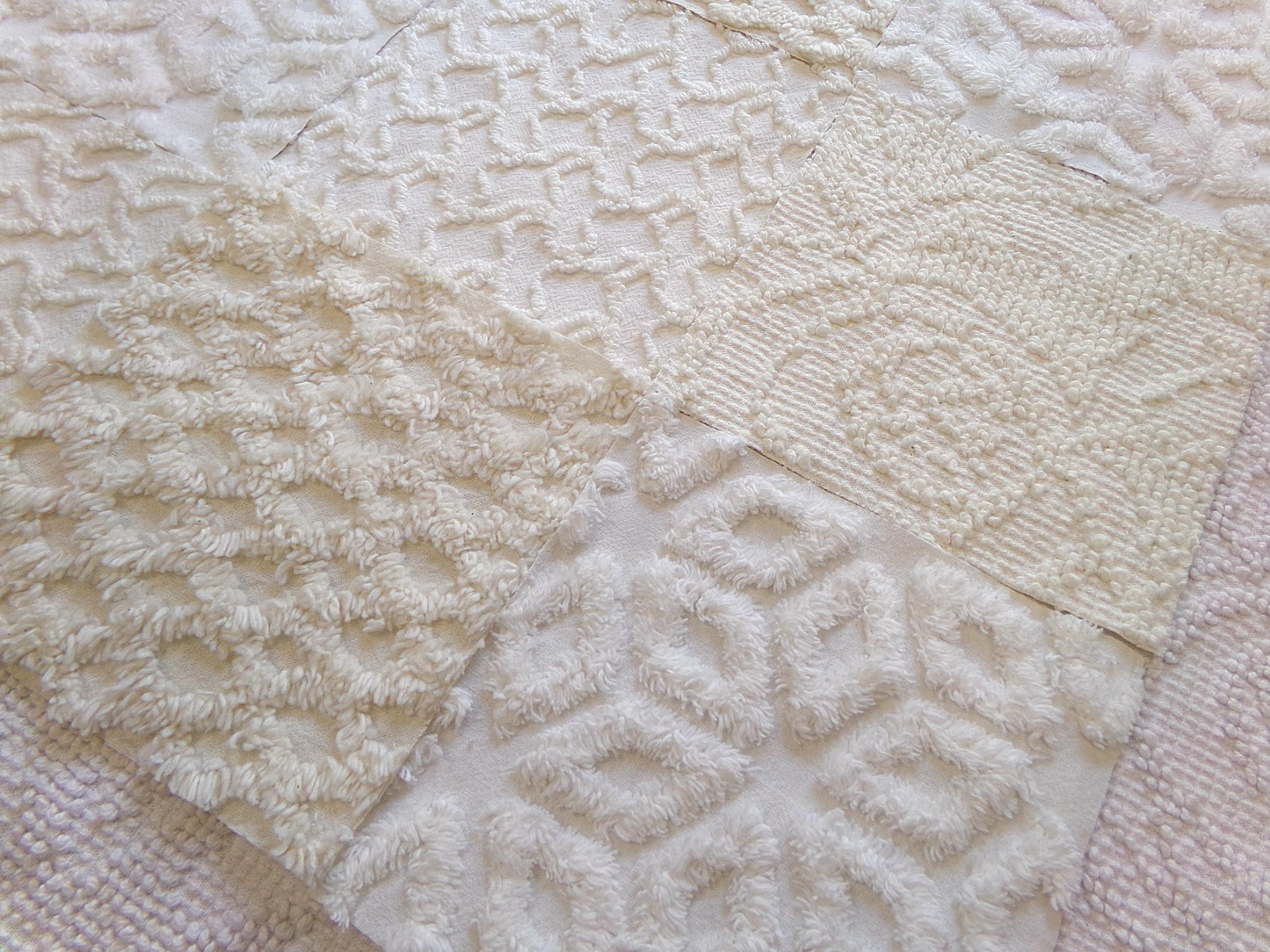 contemporary neutrals vintage chenille fabric squares, set of 16 natural 6" blocks for crafts, sewing