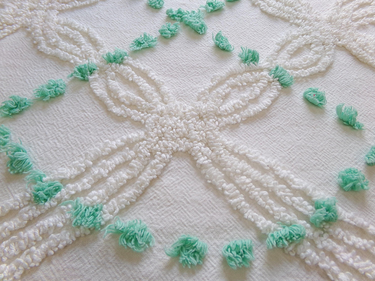 elegant ivory jade vintage chenille fabric, 17" x 26" piece of geometric dot sewing material