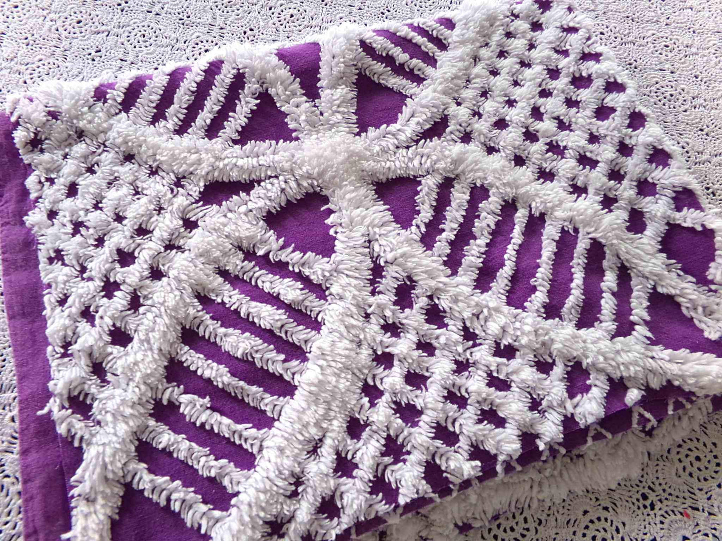 Grape Purple Vintage Chenille Fabric, 21" x 27" inch Piece, Unique Retro 1970s Vibes
