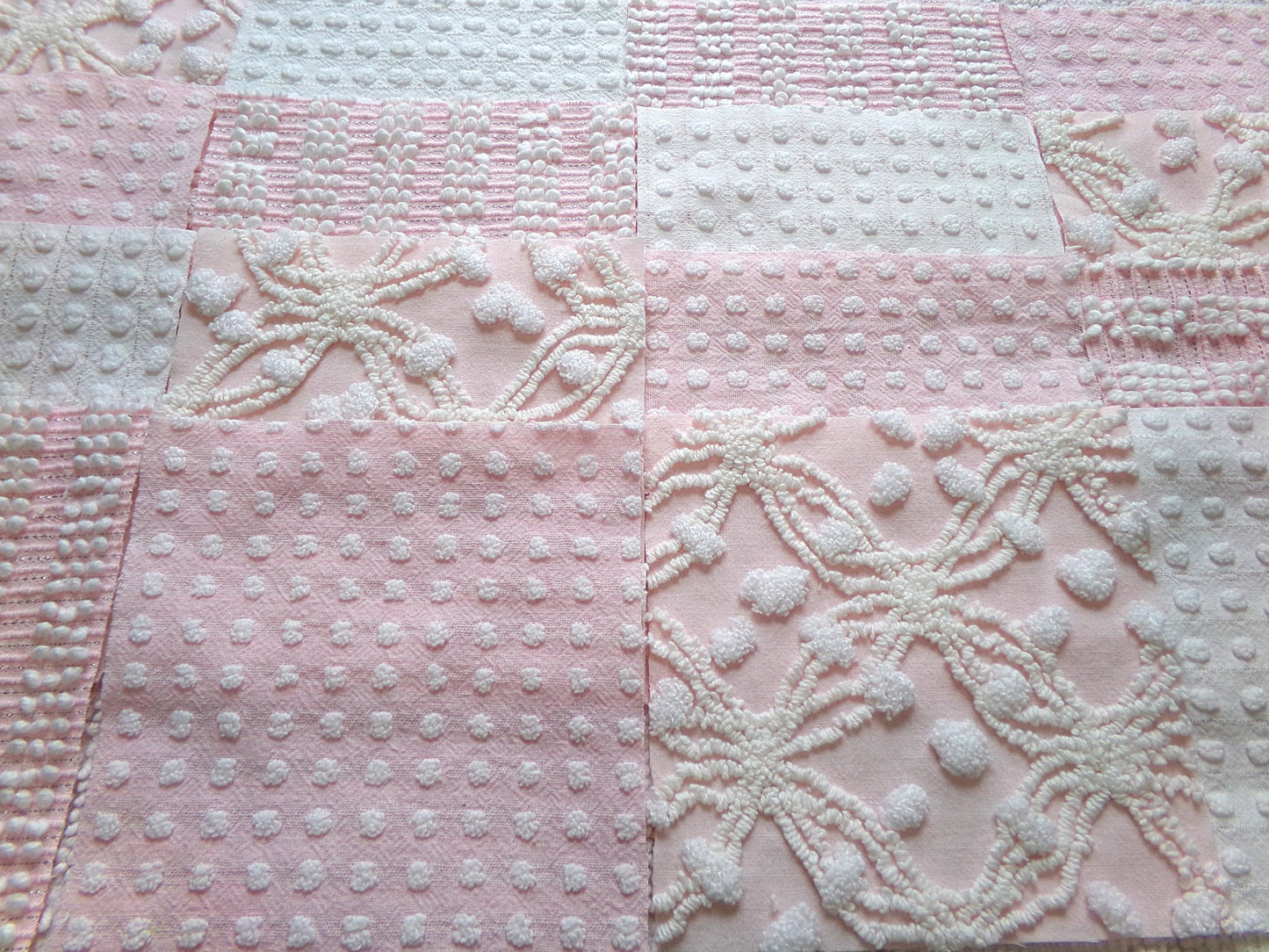 peaceful pinks 6" chenille fabric squares, set of 17 cottage chic quilt blocks for quilting, sewing & crafts