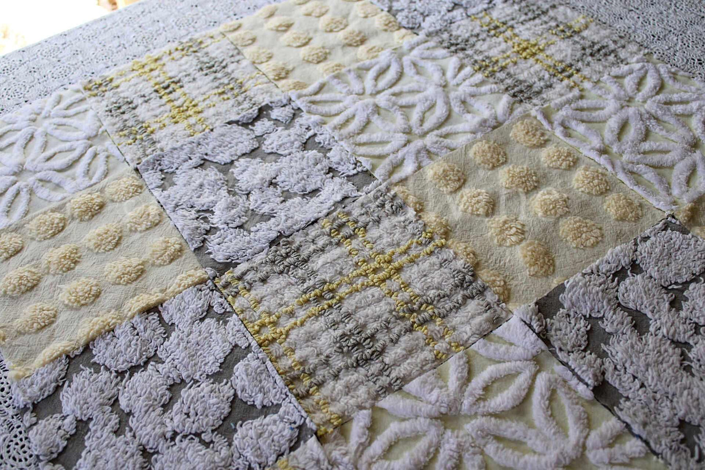 Sunshine & Clouds Chenille Quilt Squares Set, Rotary Cut from Vintage Chenille Bedspread Fabric, 16 Blocks, 6" x 6" inch each