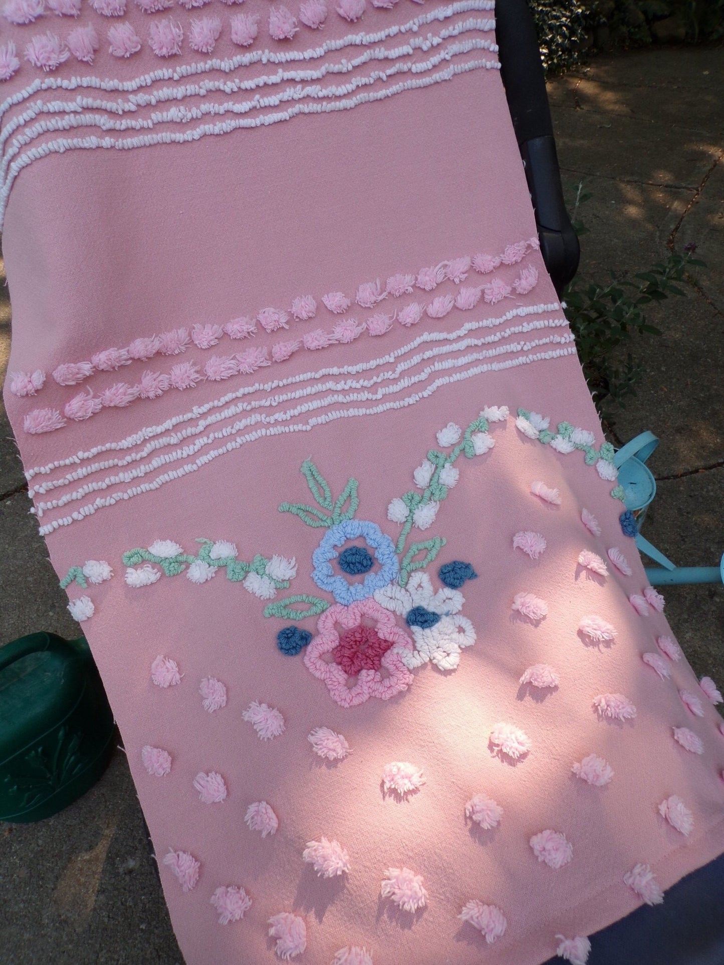 Vintage Rosy Floral Dot Chenille Fabric, 33" x 16"-inch Piece, Cabin Crafts, Cotton
