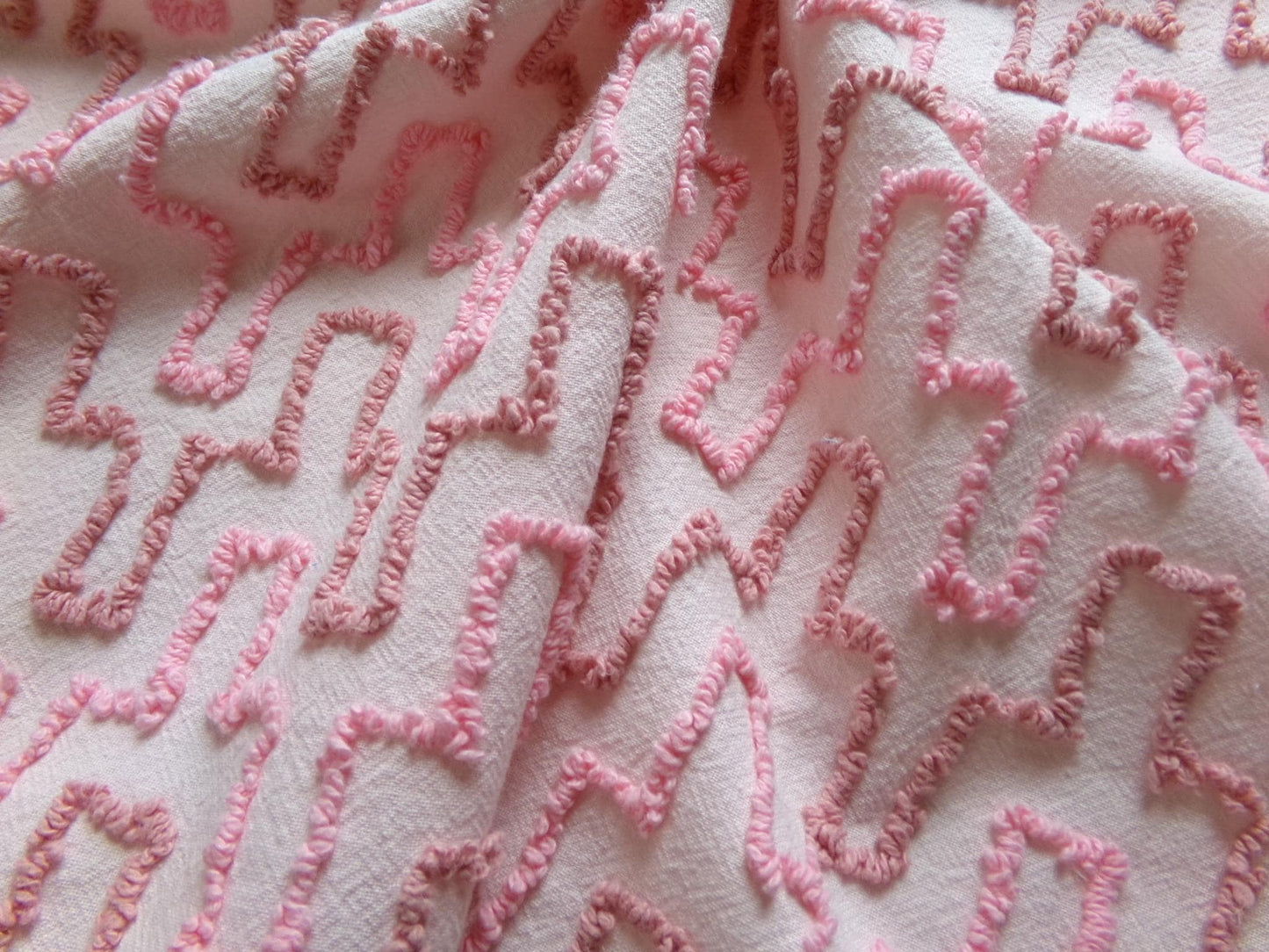 pink skyscrapers vintage chenille fabric: textured 20" x 24" cut piece of sewing material