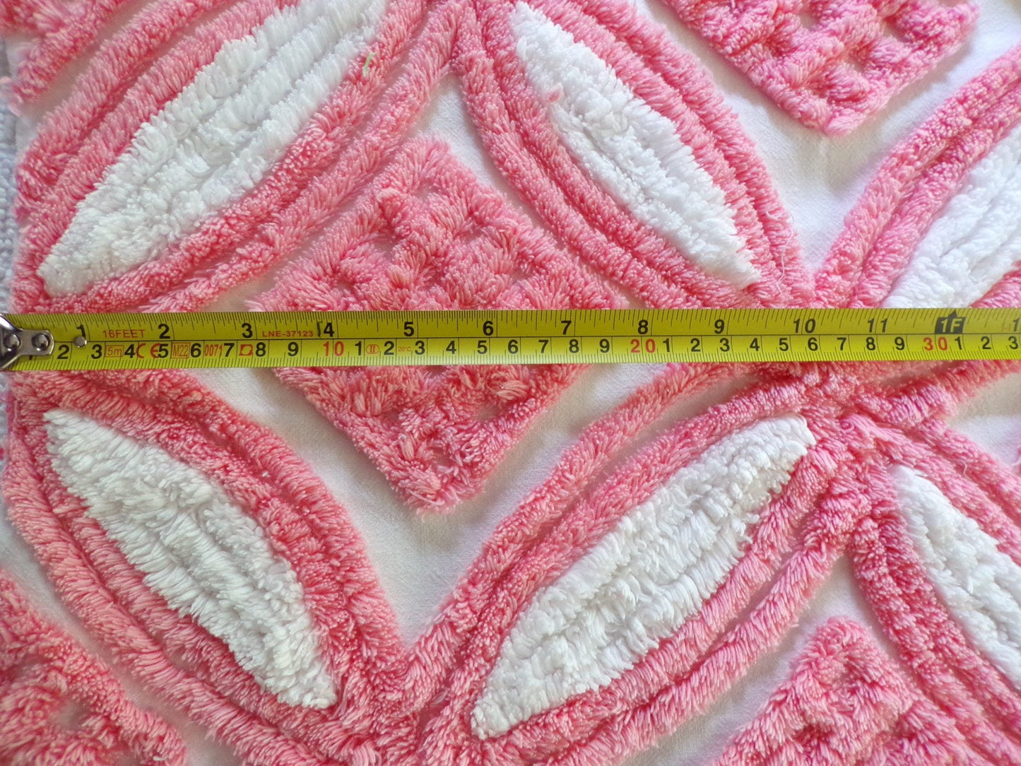 Super Plush Pink & White Chenille Fabric, 18" x 24"-inch Piece, Geometric Print, Vintage 100% Cotton
