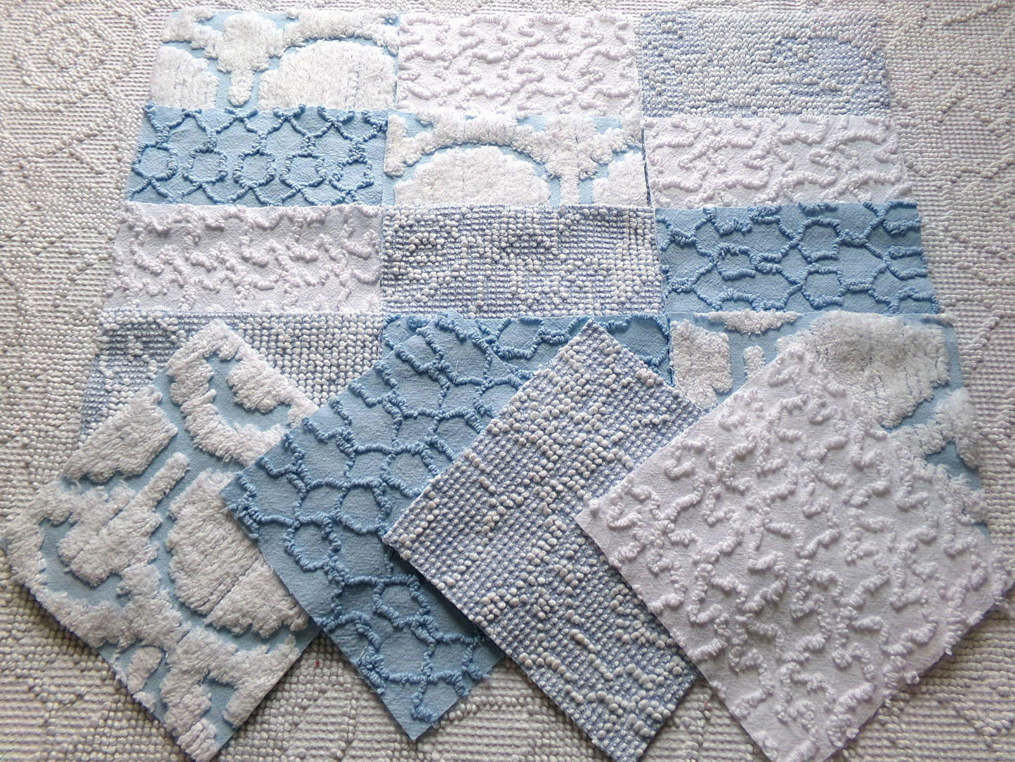 seaside wanderings fabric squares, 16 vintage 6" quilt blocks in coastal blue & white, for sewing, crafts, fiber arts