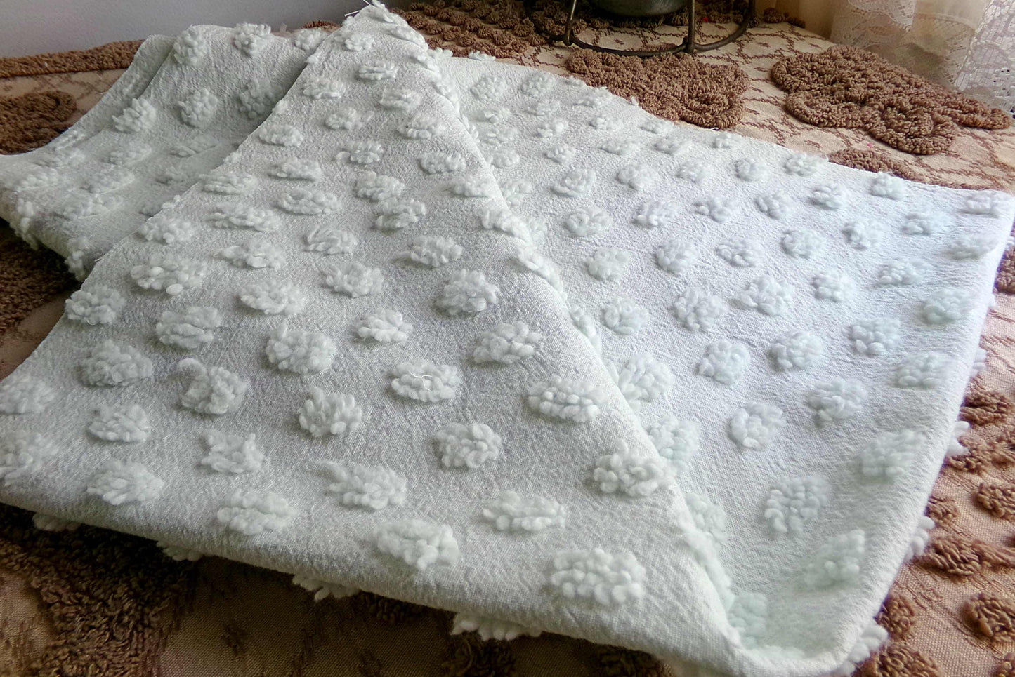 light green chenille fabric, vintage style pops design, 18" x 24" cut piece for quilts, crafts, sewing