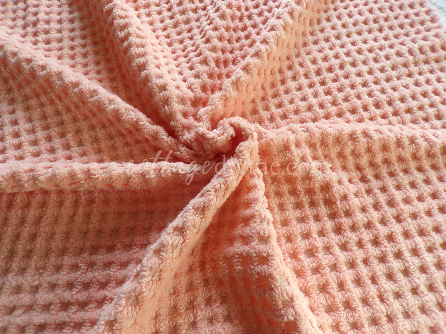 Mini Grid Vintage Chenille Quilt Fabric in Peach Bliss, 24" x 25" Piece, Snuggly Soft Cotton Waffle Tufting