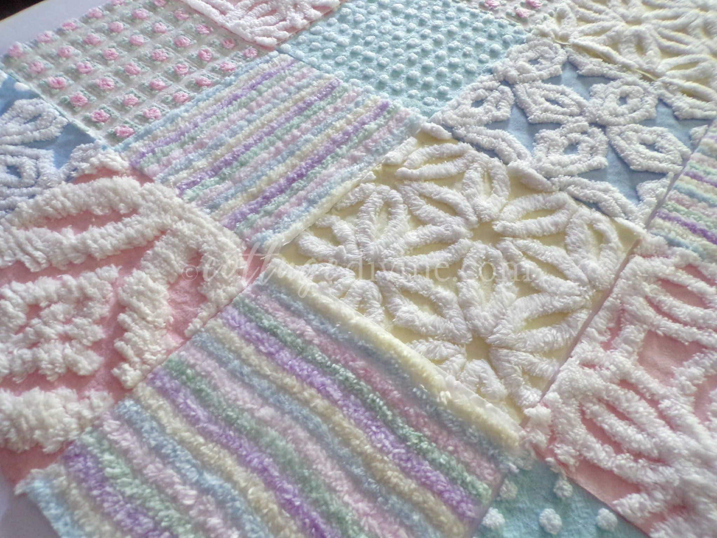 Rainbow Pastel Quilt Squares Set, Rotary Cut from Vintage Chenille Bedspread Fabric, 16 Blocks, 6" x 6" inch for quilting, sewing, crafts