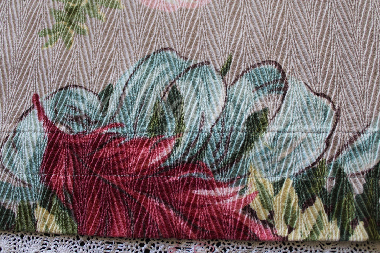 Fabulous Pink Plume Vintage Barkcloth Fabric, 18" x 25" inch Piece, Botanical Floral Print on Cool Grey, Great for DIY Pillows