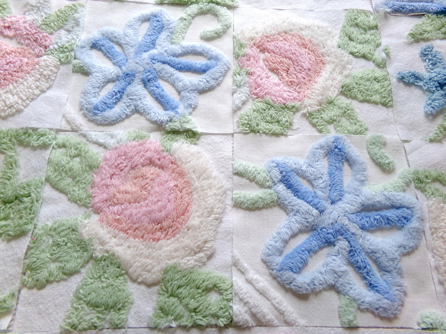 vintage chenille fabric squares, "garden club winner" set of 16 beautiful floral 6" quilt blocks for quilting, crafts, sewing