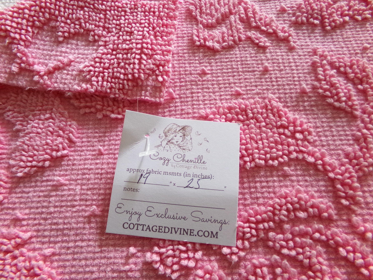 Romantic Pink Rose Dot Vintage Fabric, Reversible Chenille Woven Hobnail Design, 19" x 25" inches,