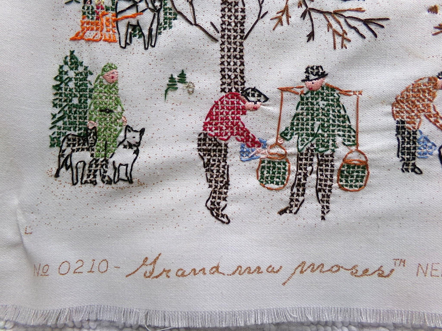 Grandma Moses SUGARING OFF Completed Cross Stitch Embroidery Paragon Stitchery 0210 - Rustic Country Winter Scene