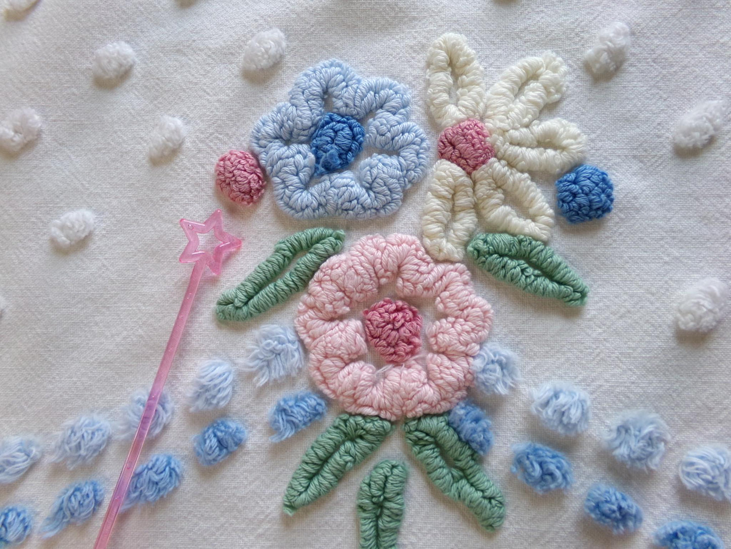 classic shabby chic vintage chenille fabric, beautiful floral 20" x 26" inch piece of cotton sewing material, great for pillows & crafts