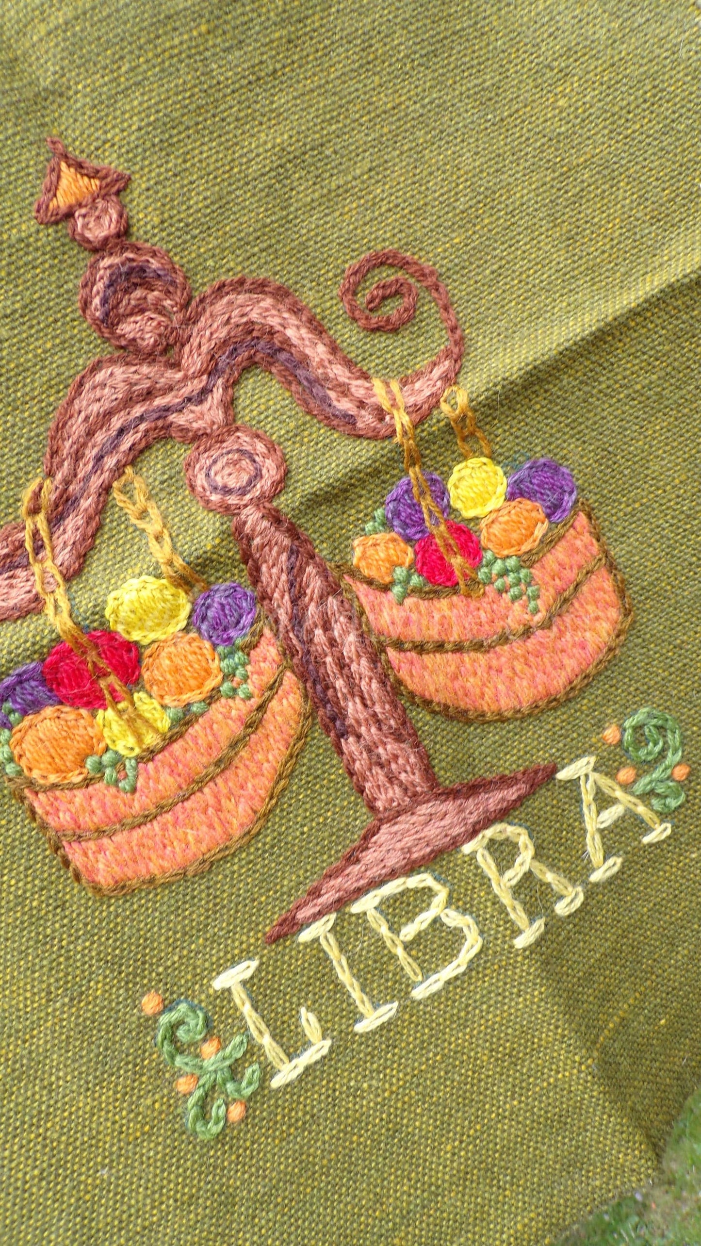 LIBRA Rare Zodiac Vintage Astrology Embroidery, Paragon Crewel Stitchery, Completed, an Original 1969 Barbara Sparre Design