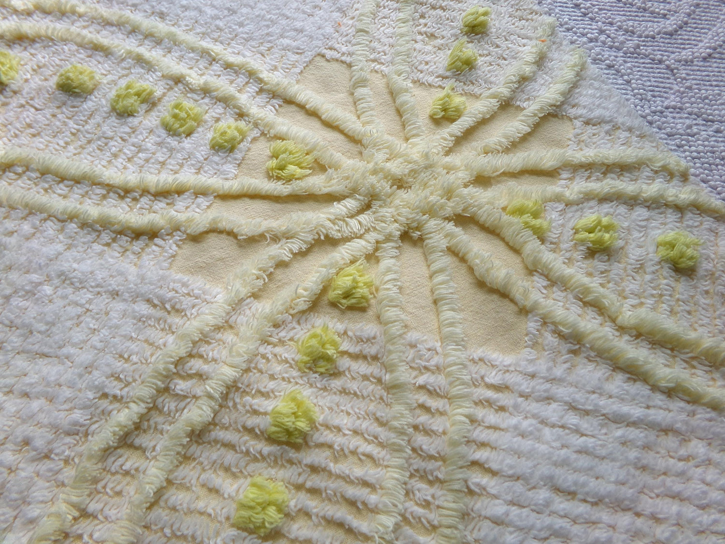 Starry Yellow Vintage Chenille Fabric: Retro Starburst Design 20" x 24" Cut Piece