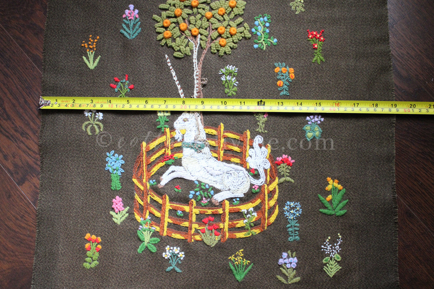 Unicorn in Captivity Completed Paragon Embroidery, Rare Crewel Stitchery, Medieval Old World Tapestry Style Adaptation