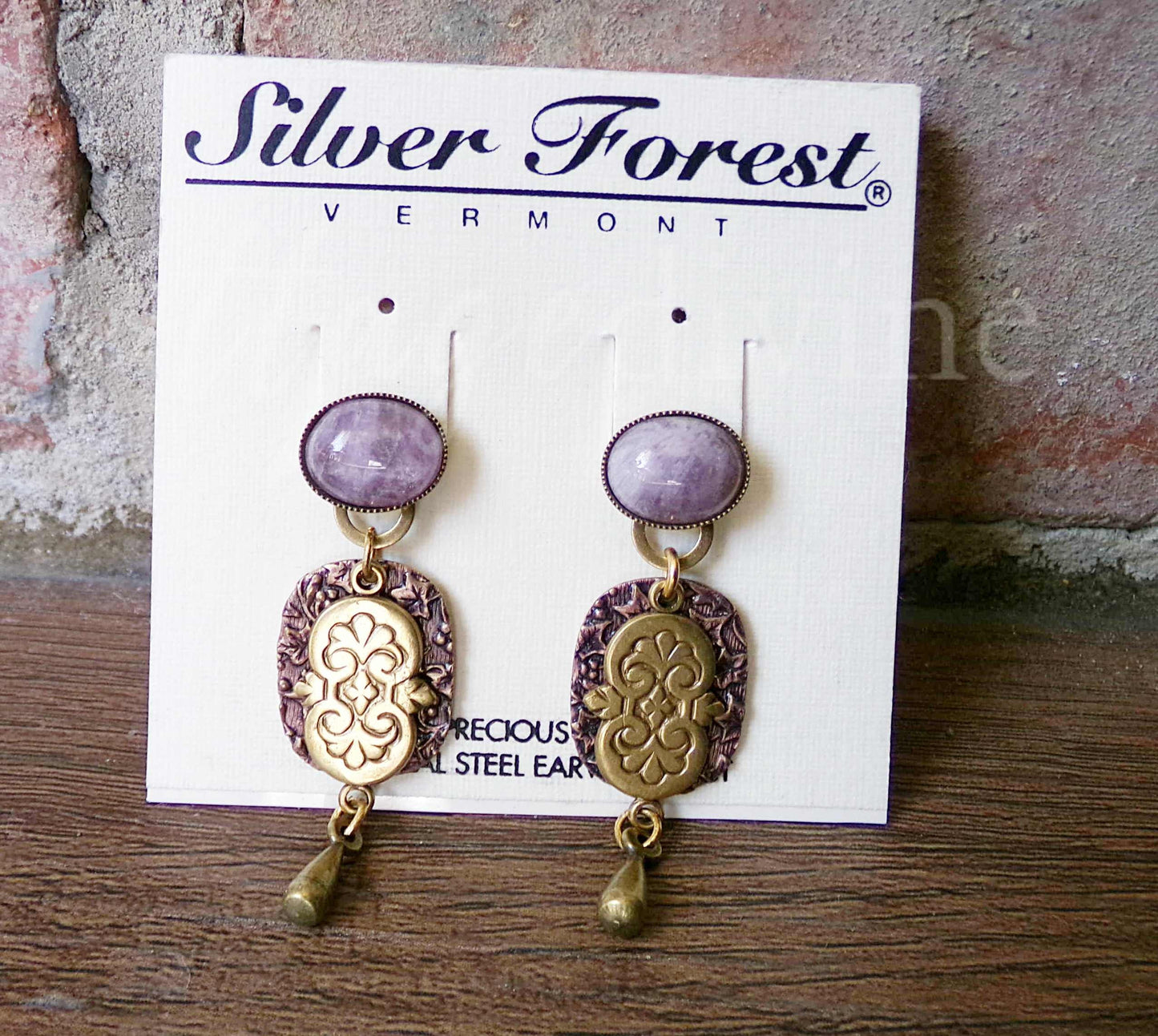 Amethyst Ivy Pierced Dangle Earrings, Artsy Boho Vintage Style Silver Forest Vermont Design, Semi-Precious Stones